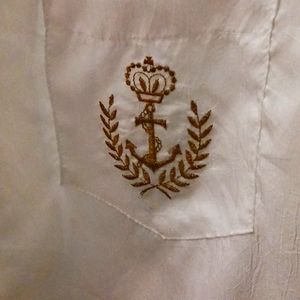 Vintage Joan walters blouse with gold buttons and gold embroidery on left pocket